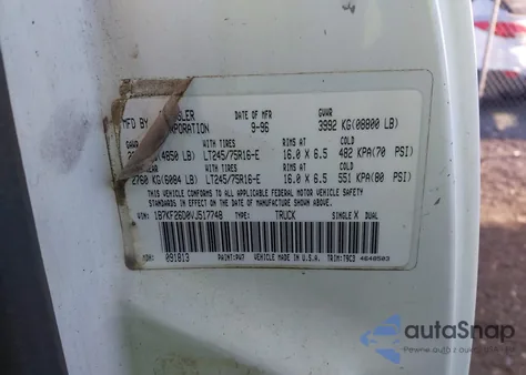 1997 Dodge Ram 2500 Lt z USA, uszkodzony, nr VIN 1B7KF26D0VJ517748